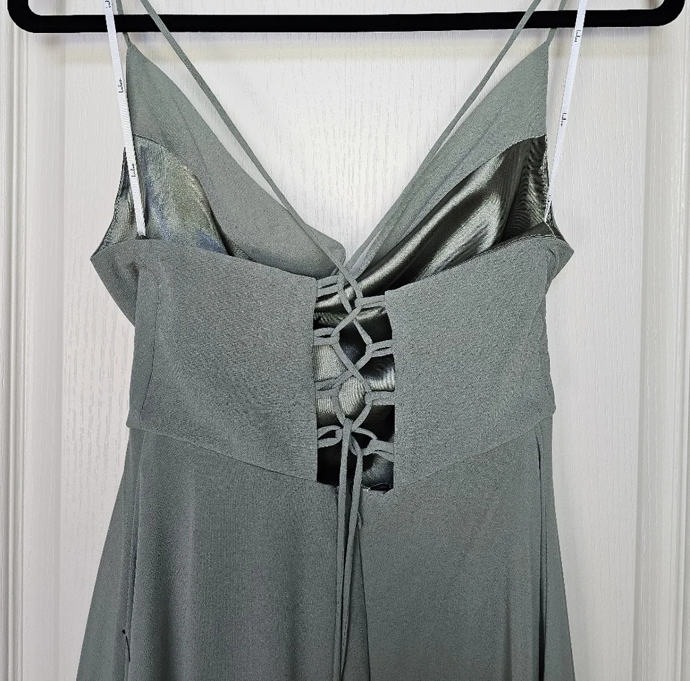 Lulus Romantically Speaking Sage Green Cowl Lace-Up Back Maxi Dress